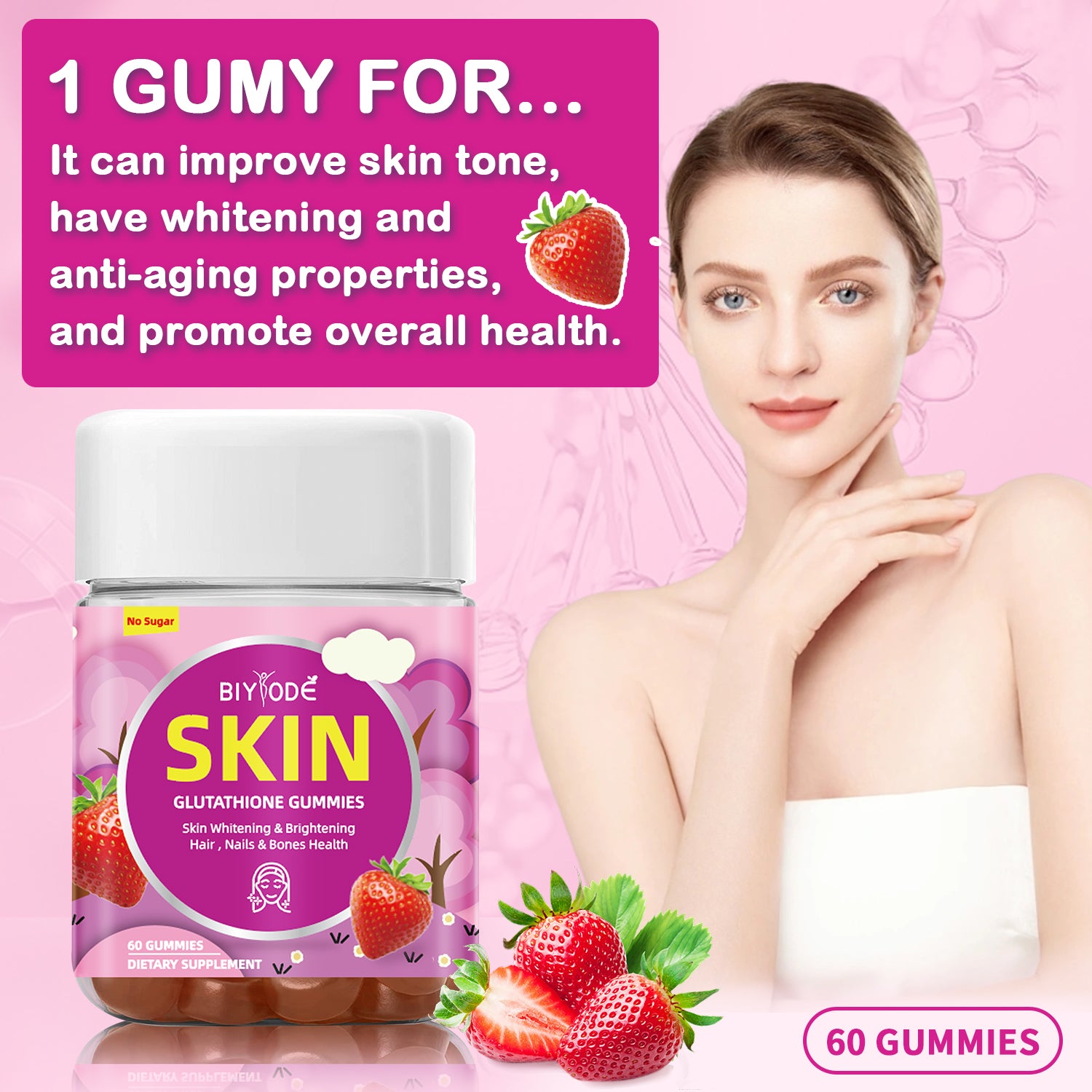Private Label Healthcare Multivitamin Supplement Skin Whitening Gummies Collagen Glutathione Gummies Support Antioxidants