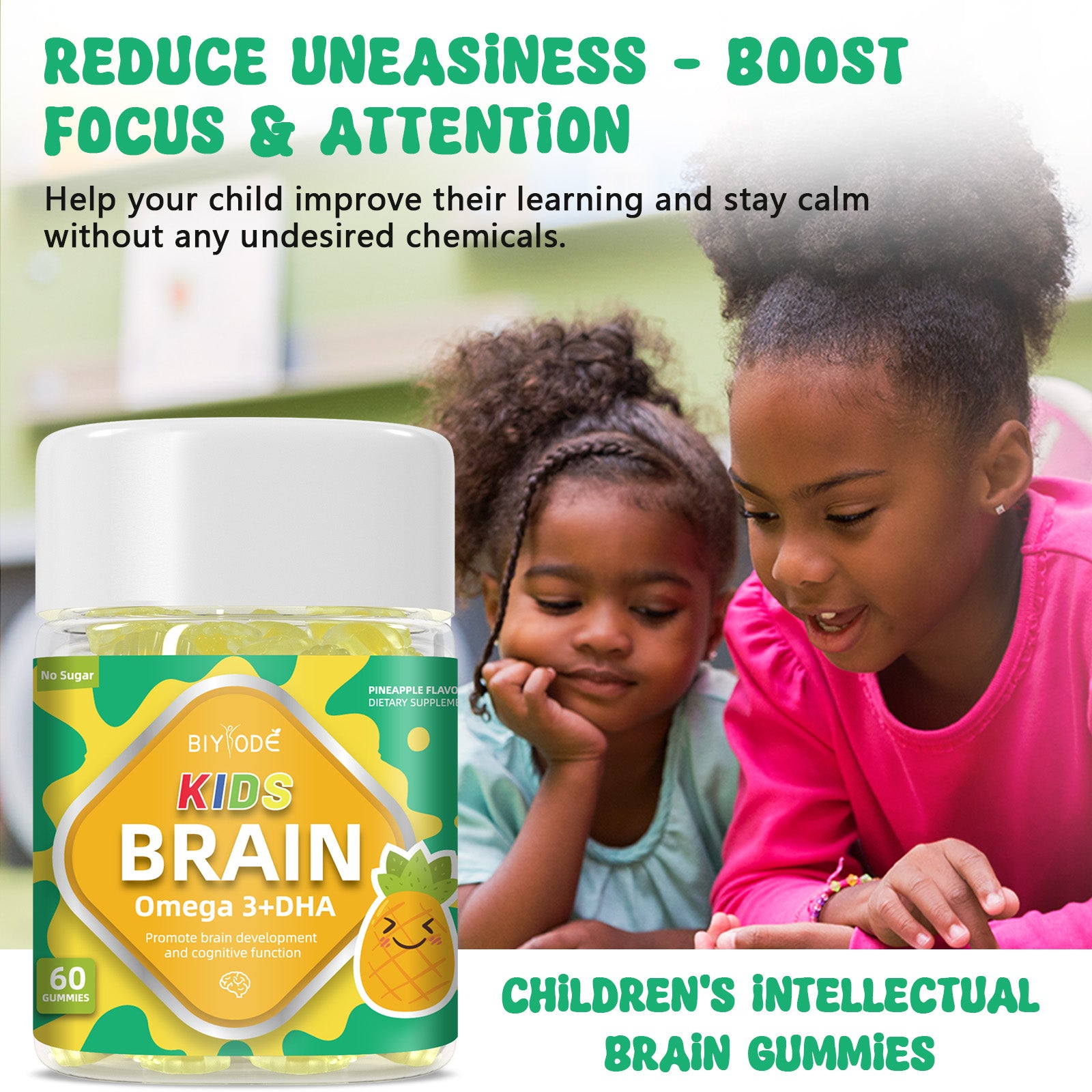 Hot Sale Wholesale Kids Multivitamin 3 DHA Study Support Gummies OEM ODM Alpha Brain Nutrition Supplement