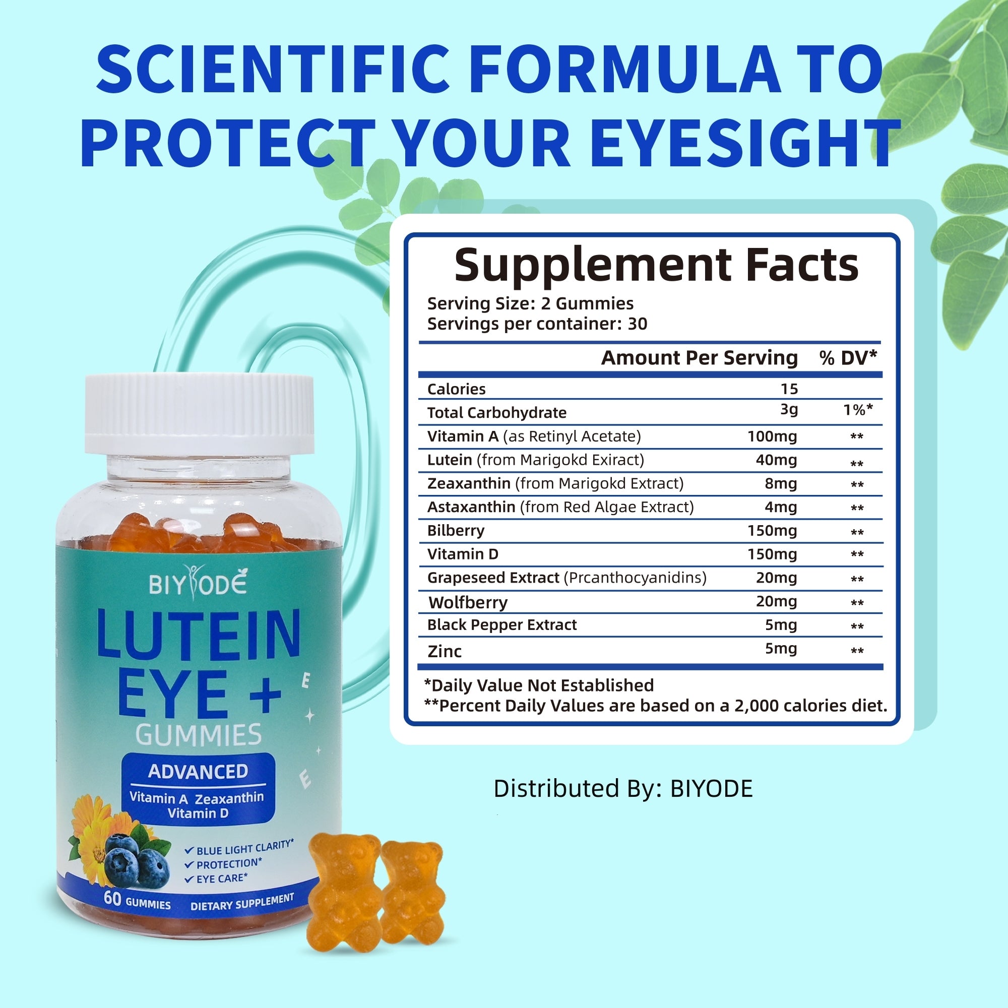 OEM ODM Factory Customized Lutein Gummies Eye Health Supplement Multivitamin Marigold Extract