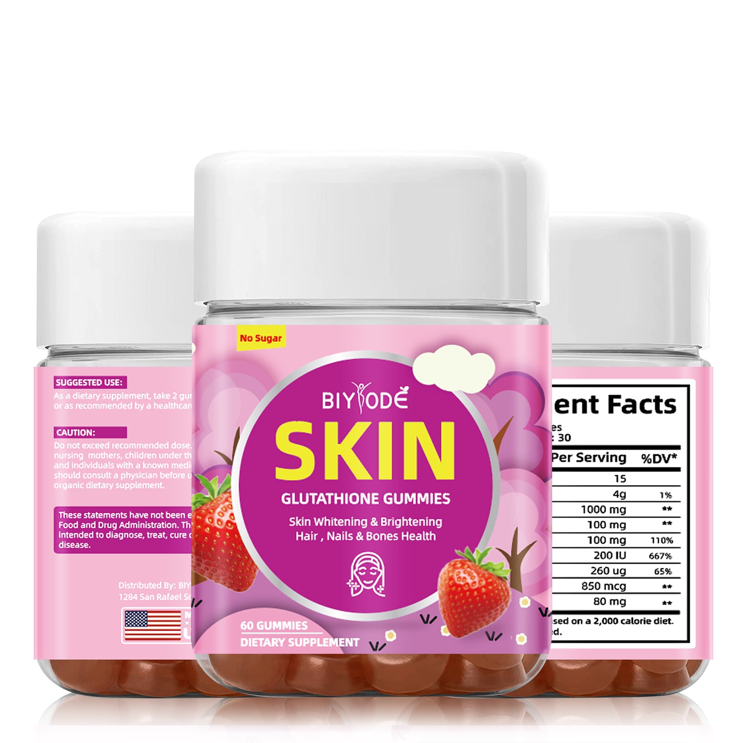 Private Label Healthcare Multivitamin Supplement Skin Whitening Gummies Collagen Glutathione Gummies Support Antioxidants