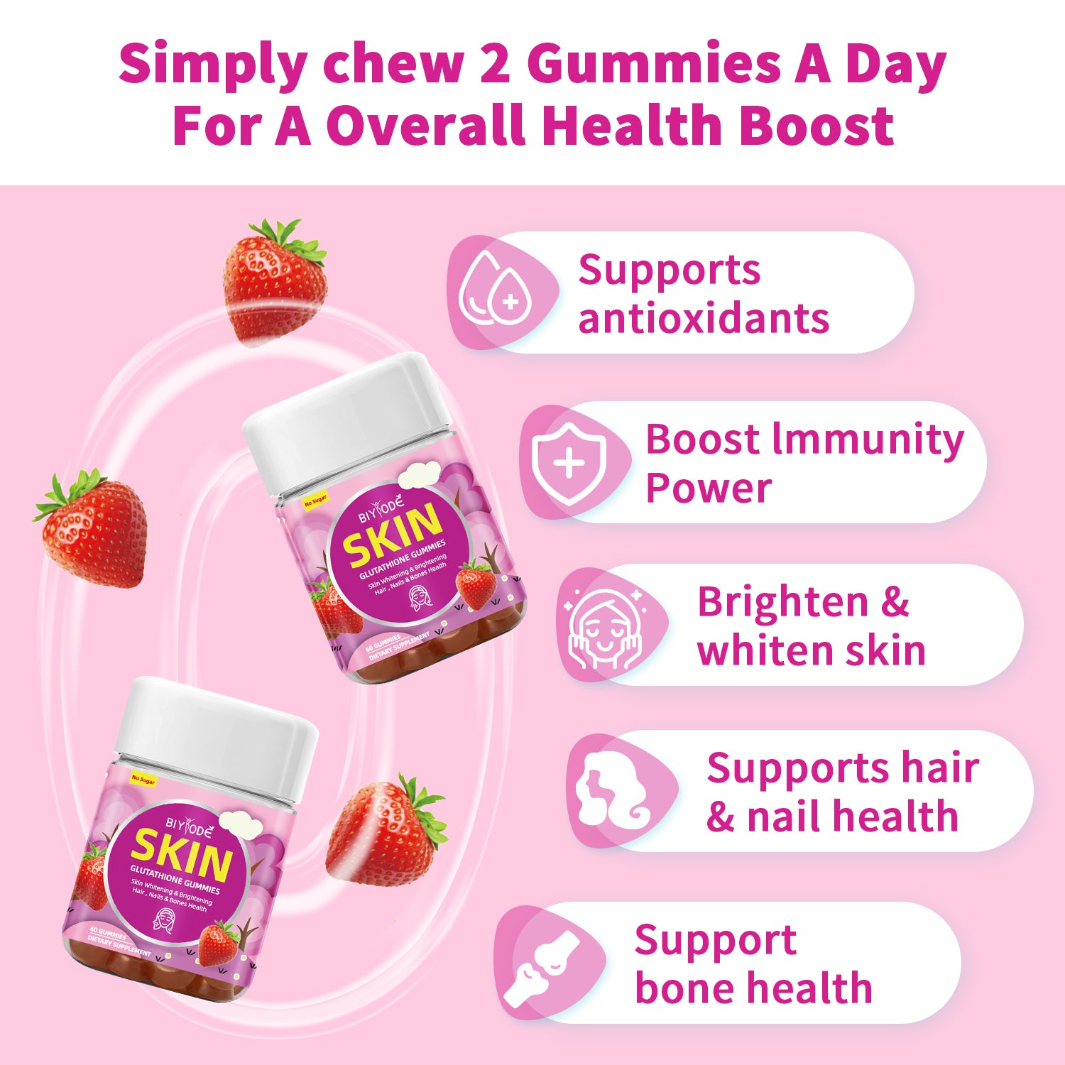 Private Label Healthcare Multivitamin Supplement Skin Whitening Gummies Collagen Glutathione Gummies Support Antioxidants