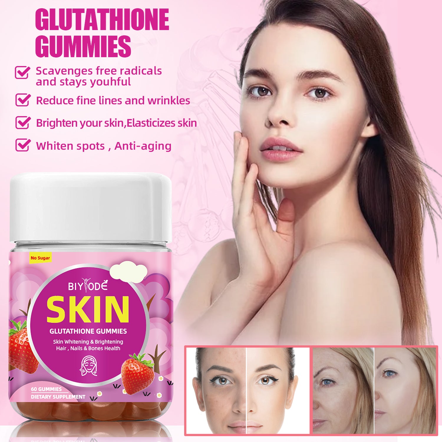 Private Label Healthcare Multivitamin Supplement Skin Whitening Gummies Collagen Glutathione Gummies Support Antioxidants
